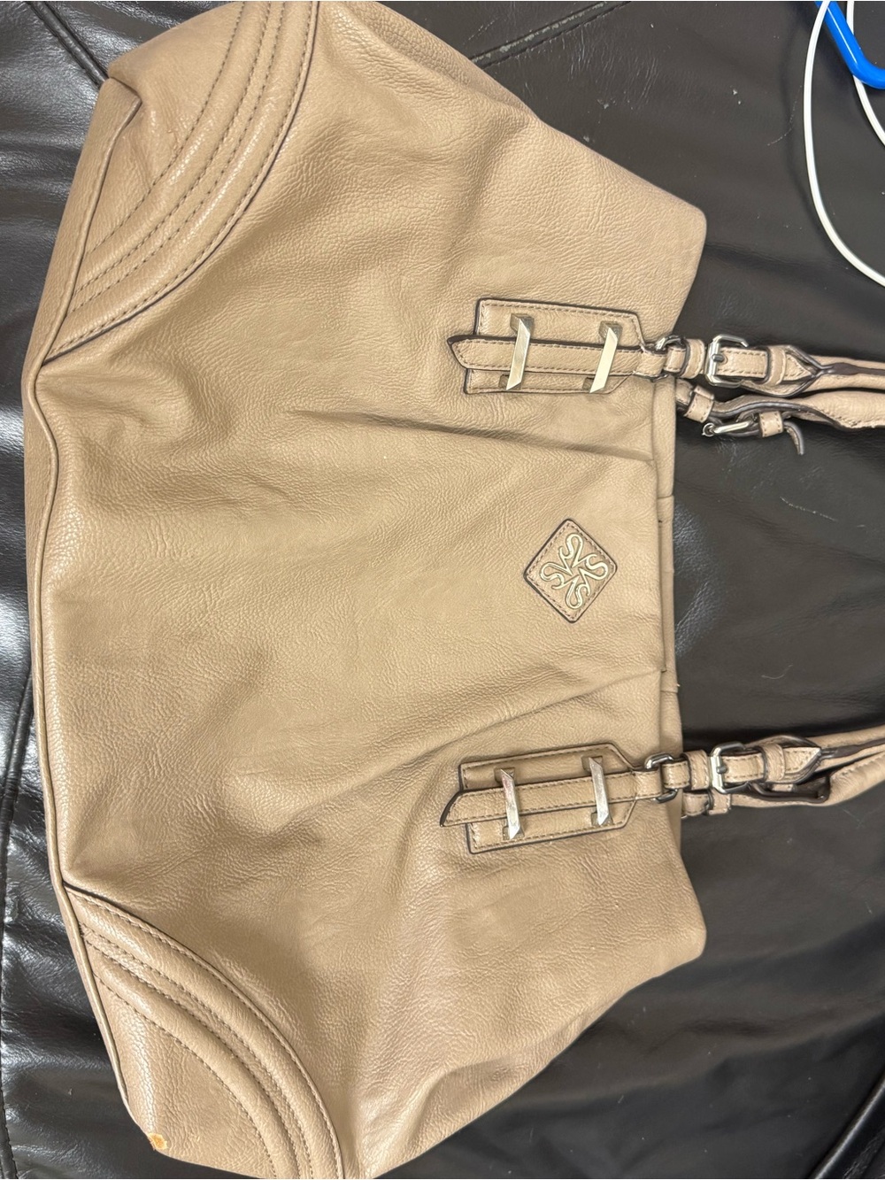 Vera Wang Taupe Shoulder Bag with Silver Accents